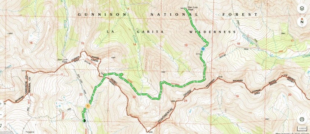 The three trails that will take you to San Luis Peak from West Willow Creek trailhead